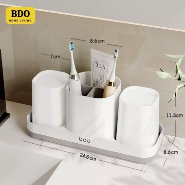 Bộ cốc đựng bàn chải, kem đánh răng mini chống rơi vỡ + khay thoát nước tháo rời, ngăn để đồ - 150.000₫ 10