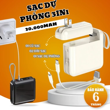Bộ Cốc Sạc 3in1 20.000mAh - Sạc Nhanh 22.5W, Đa Cổng, Dự Phòng Nhanh, Giá 299k