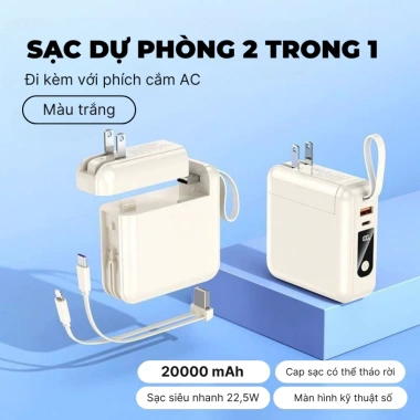 Bộ Cốc Sạc 3in1 20.000mAh - Sạc Nhanh 22.5W, Đa Cổng, Dự Phòng Nhanh, Giá 299k