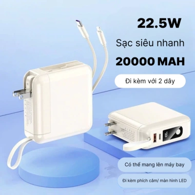 Bộ Cốc Sạc 3in1 20.000mAh - Sạc Nhanh 22.5W, Đa Cổng, Dự Phòng Nhanh, Giá 299k