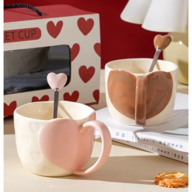 Bộ cốc tình yêu đôi 350ml ly sứ + thìa, hộp quà, quà Valentine Giá ưu đãi 116k 6