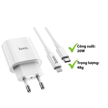 Bộ Củ Cốc Sạc Nhanh Hoco C94A PD 20W 1M – Tương Thích iPhone 6‑15 Max, Giá 122k
