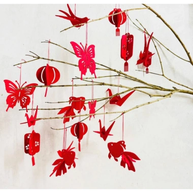 Bộ dạ nỉ Tết 17 chi tiết: chim, én, hạc, đèn lồng, cá - Giá ưu đãi 25.000đ