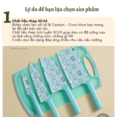 Bộ dao gọt hoa quả, dao bếp chống mài mòn, sắc nét, in hình mèo dễ thương – 35.000đ 3