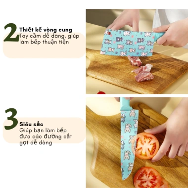 Bộ dao gọt hoa quả, dao bếp chống mài mòn, sắc nét, in hình mèo dễ thương – 35.000đ 4