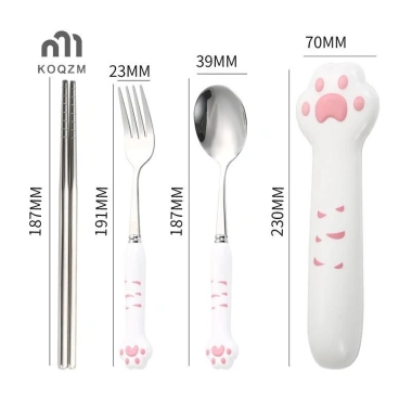 Bộ dao kéo chân dễ thương, muỗng nĩa thép không gỉ, hộp lưu trữ di động tiện ăn trưa 4 Bộ dao kéo chân dễ thương, muỗng nĩa thép không gỉ, hộp lưu trữ di động tiện ăn trưa 4