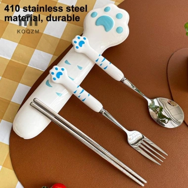 Bộ dao kéo chân dễ thương, muỗng nĩa thép không gỉ, hộp lưu trữ di động tiện ăn trưa