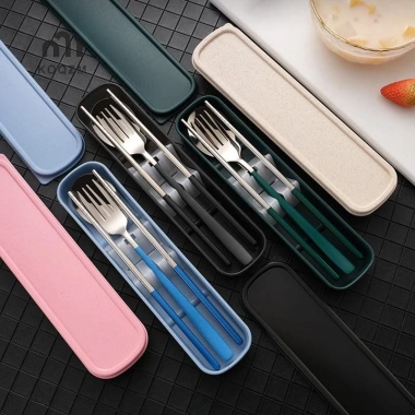 Bộ dao kéo nĩa chop thỉa thép không gỉ 3 trong 1 có hộp dùng cho du lịch và cắm trại, giá ưu đãi 69.300₫