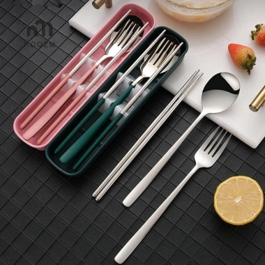 Bộ dao kéo nĩa chop thỉa thép không gỉ 3 trong 1 có hộp dùng cho du lịch và cắm trại, giá ưu đãi 69.300₫