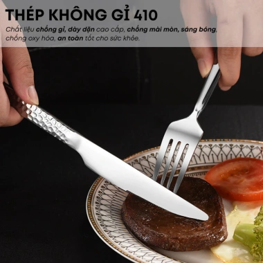 Bộ Dao Muỗng Nĩa Inox 410 Vân Kim Cương Cao Cấp – Ăn Bít Tết, Món Âu, Dùng cho Nhà Hàng, Khách Sạn – Giá 24.000 VNĐ