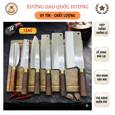 Bộ dao nhà bếp Quốc Dương thép trắng Nhật 420HC kháng gỉ, cán gỗ mun, BH 24 tháng - 77.419 VND