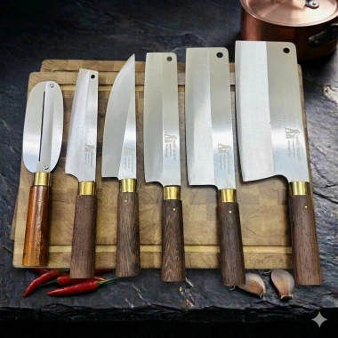 Bộ dao nhà bếp Quốc Dương thép trắng Nhật 420HC kháng gỉ, cán gỗ mun, BH 24 tháng - 77.419 VND
