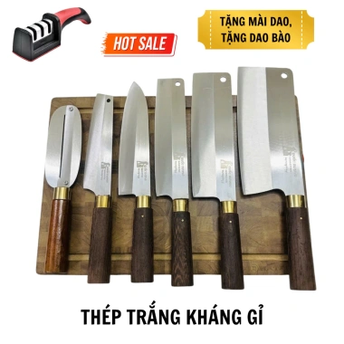 Bộ dao nhà bếp Quốc Dương thép trắng Nhật 420HC kháng gỉ, cán gỗ mun, BH 24 tháng - 77.419 VND