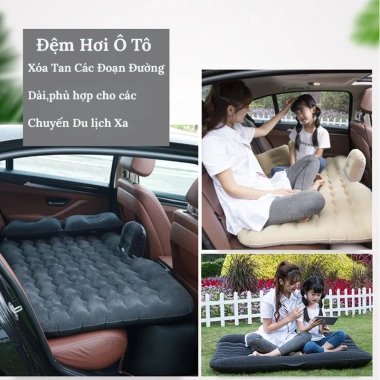 Bộ Đệm Hơi Xe Ô Tô Nhung Cao Cấp - Mềm Mịn, Êm Ái, Kèm Bơm 12V & 2 Gối, Giá 308.700đ