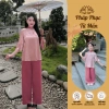 Bộ đi chùa mẹ bé gái tay loe gấm mềm mát, lễ tết thanh trúc - 225.000đ