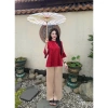 Bộ đi chùa mẹ bé gái tay loe gấm mềm mát, lễ tết thanh trúc - 225.000đ 8