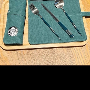 Bộ đồ ăn Starbucks thép không gỉ 304 – 3 món + túi vải, di động cho văn phòng, du lịch, giảm 20%