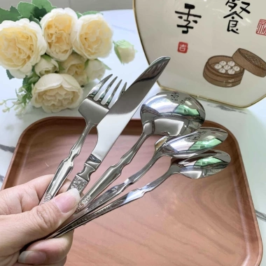 Bộ Đồ Ăn Thép Không Gỉ 304 - Dao, Nĩa, Thìa Tay Cầm Eo Nhỏ Phương Tây, Giá 30.055₫