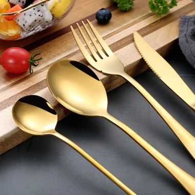 Bộ đồ ăn thép không gỉ mạ titan vàng, dao bít tết Tây, thìa súp cà phê đá, bộ thìa nĩa - Giá ưu đãi 16.960₫ 5