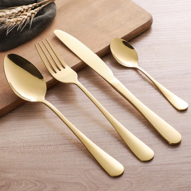 Bộ đồ ăn thép không gỉ mạ titan vàng, dao bít tết Tây, thìa súp cà phê đá, bộ thìa nĩa - Giá ưu đãi 16.960₫ 8