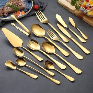 Bộ đồ ăn thép không gỉ mạ titan vàng, dao bít tết Tây, thìa súp cà phê đá, bộ thìa nĩa - Giá ưu đãi 16.960₫ 9