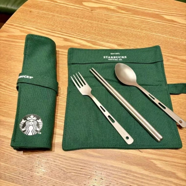 Bộ Đồ Ăn Titan Starbucks Đũa Thìa Gấp Du Lịch Gia Đình – Sang Trọng, Giá 248.600 VND