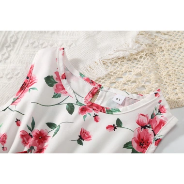 Bộ đồ bé gái 2-8 tuổi áo khoác dài tay + đầm hoa in không tay nơ trang trí - Mặc đẹp Tết tựu trường 5