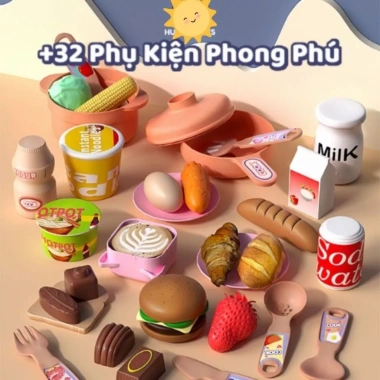Bộ đồ chơi bếp đứng nấu ăn có đèn cho bé nhập vai nhà bếp 33 chi tiết, giảm giá 152k