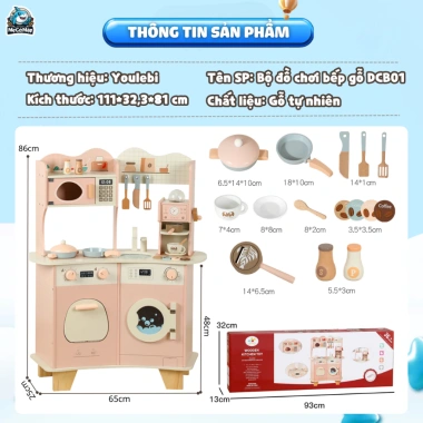 Bộ Đồ Chơi Bếp Gỗ Cao Cấp Cho Bé Mô Phỏng Nhà Bếp Thật An Toàn Giá Ưu Đãi 490k