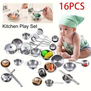 Bộ đồ chơi dụng cụ nấu ăn nhà bếp mini 16 trong 1: Trải nghiệm làm đầu bếp cho bé