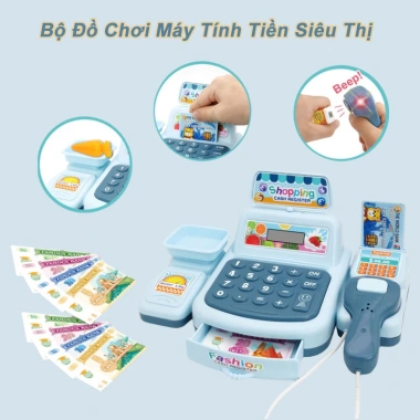 Bộ Đồ Chơi Máy Tính Tiền Siêu Thị Đèn Âm Thanh, Kèm Mô Hình Trái Cây Rau Củ - Nhập Vai Mua Sắm Sáng Tạo 105.9k