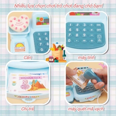 Bộ Đồ Chơi Máy Tính Tiền Siêu Thị Đèn Âm Thanh, Kèm Mô Hình Trái Cây Rau Củ - Nhập Vai Mua Sắm Sáng Tạo 105.9k