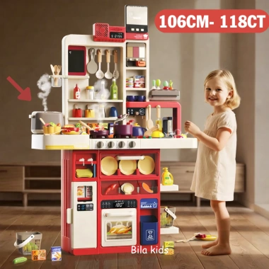 Bộ Đồ Chơi Nấu Ăn 106CM - Bếp Cao Cấp Khói Nước, Đèn Nhạc, Nồi Cơm Điện