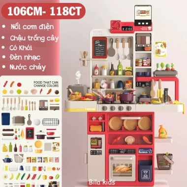 Bộ Đồ Chơi Nấu Ăn 106CM - Bếp Cao Cấp Khói Nước, Đèn Nhạc, Nồi Cơm Điện 10 Bộ Đồ Chơi Nấu Ăn 106CM - Bếp Cao Cấp Khói Nước, Đèn Nhạc, Nồi Cơm Điện 10