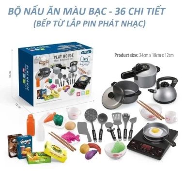 Bộ đồ chơi nấu ăn 36 chi tiết, bếp đèn âm thanh – Bé học làm đầu bếp, chỉ 135.000₫