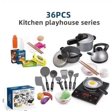 Bộ đồ chơi nấu ăn 36 chi tiết, bếp đèn âm thanh – Bé học làm đầu bếp, chỉ 135.000₫