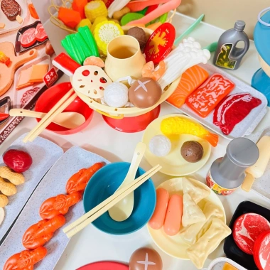 Bộ Đồ Chơi Nấu Ăn HotPot 90 Món Nồi Lẩu Mô Phỏng Phụ Kiện An Toàn Cho Bé