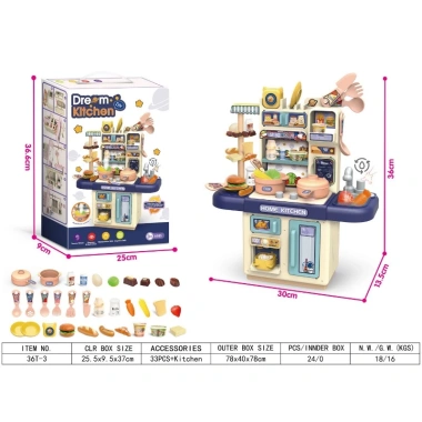 Bộ Đồ Chơi Nấu Ăn Nhà Bếp Cao Cấp Cỡ Lớn - Hiệu Ứng Khói Mô Phỏng, Giá 189.000₫