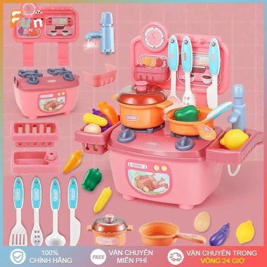 Bộ Đồ Chơi Nấu Ăn Nhà Bếp Trẻ Em Bồn Rửa Chén Có Xả Nước Giá Chỉ 80.000₫