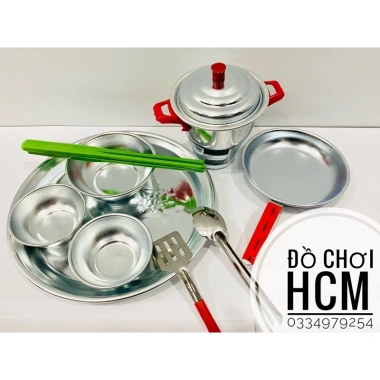 Bộ đồ chơi nấu ăn nhôm 12 món cho bé nấu nướng, cắt thái hoa quả, giá ưu đãi 94.000đ
