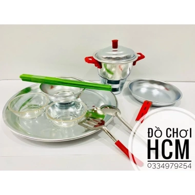 Bộ đồ chơi nấu ăn nhôm 12 món cho bé nấu nướng, cắt thái hoa quả, giá ưu đãi 94.000đ