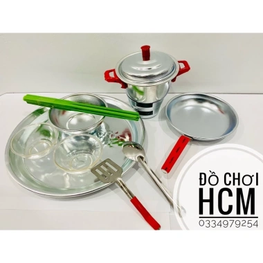 Bộ đồ chơi nấu ăn nhôm 12 món cho bé nấu nướng, cắt thái hoa quả, giá ưu đãi 94.000đ
