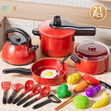 Bộ Đồ Chơi Nấu Ăn Temi Nhà Bếp - Quà Tặng Bé, Mô Phỏng Cắt Trái Cây, Giá Giảm 146k