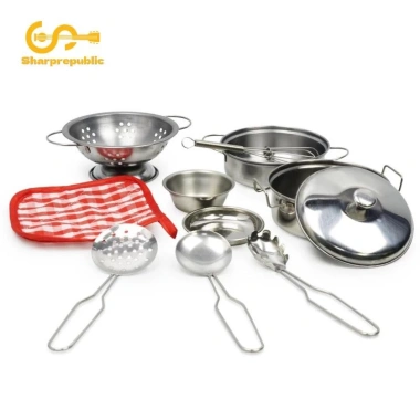 Bộ đồ chơi nhà bếp 10 món Sharprepublic – Dụng cụ nấu ăn thép không gỉ, giáo dục trẻ, giảm giá, giá 178.200 VND