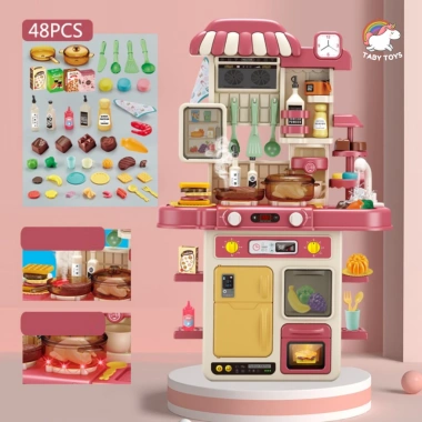 Bộ Đồ Chơi Nhà Bếp Cỡ Lớn TABY Toys 72cm - 48 Chi Tiết, Có Khói, Giá 355.000₫