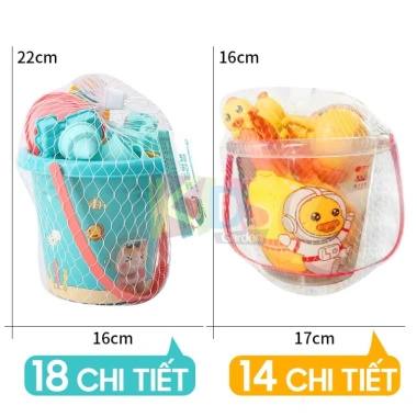 Bộ đồ chơi xúc cát PTLUXURY bé đi biển – vịt vàng, vịt xanh, phụ kiện, 59.000 VND