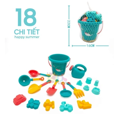 Bộ đồ chơi xúc cát PTLUXURY bé đi biển – vịt vàng, vịt xanh, phụ kiện, 59.000 VND