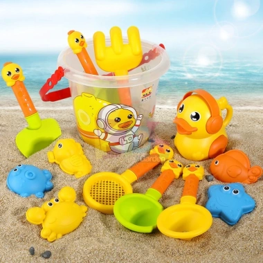 Bộ đồ chơi xúc cát PTLUXURY bé đi biển – vịt vàng, vịt xanh, phụ kiện, 59.000 VND