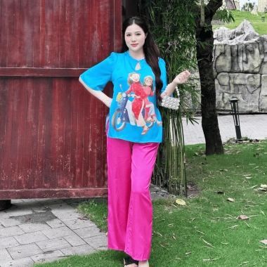 Bộ Đồ Lam Z3 Áo Bà Ba Lụa Họa Tiết Tết Size Nhỏ 40‑58kg Đãi 55‑72kg Giá 169k 6