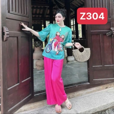 Bộ Đồ Lam Z3 Áo Bà Ba Lụa Họa Tiết Tết Size Nhỏ 40‑58kg Đãi 55‑72kg Giá 169k 10